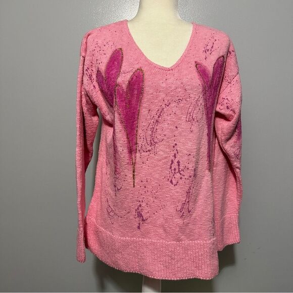 Victoria pink heart painted sweater no size but fits like a large - Picture 1 of 9